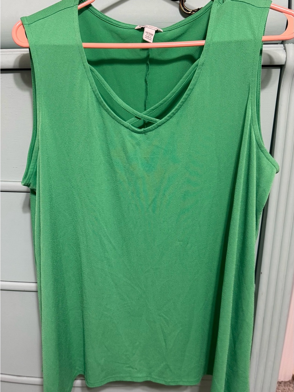 Cato Green Sleeveless Tank with Crisscross Neck